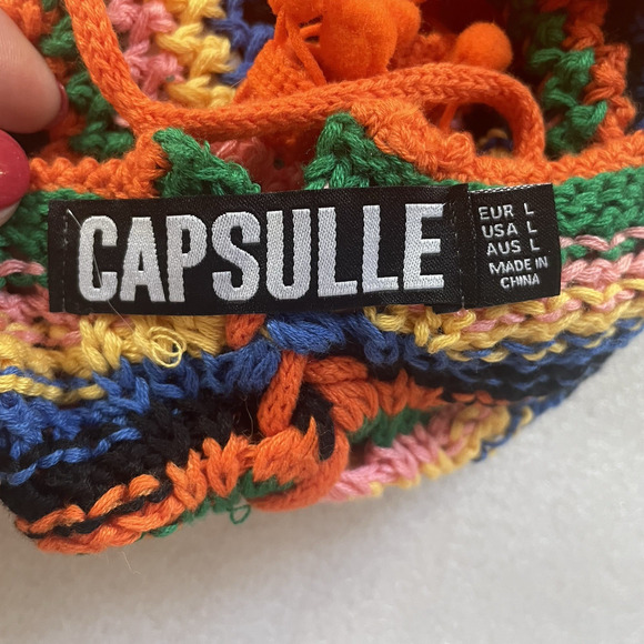 Capsulle Crochet Top Women Large Multicolor Colorful Cropped Sleeveless Festival - Picture 8 of 8